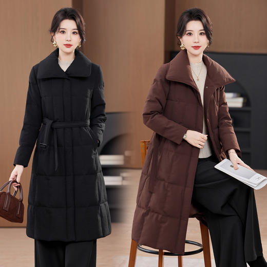 丁摩长款羽绒服鹅绒女冬季新款加厚保暖修身洋气质女士羽绒衣外套显瘦 ALW23506 商品图1