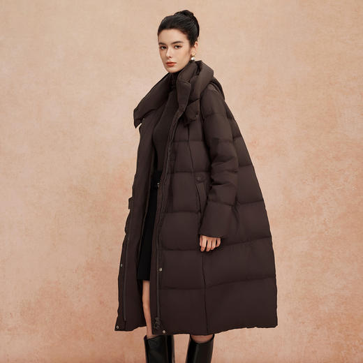 QR010斯尔丽25新款冬季连帽长款休闲面包服宽松加厚90绒时尚减龄羽绒服 商品图6