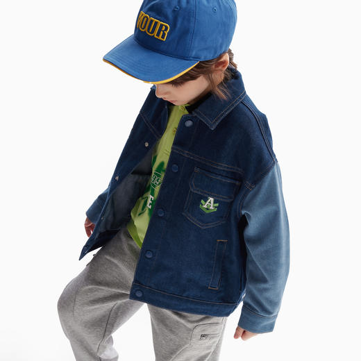 【MQD】童装男童牛仔外套春秋装款撞色字母儿童上衣翻领夹克衫 商品图2