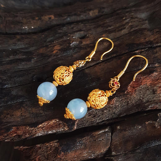 【天然正品】A货翡翠AU750黄金镶天然细腻冰种紫罗兰约8.2MM翡翠圆珠耳坠44.2*8.2*8.2MM（皆取最大值）女士 091225XY08 商品图4