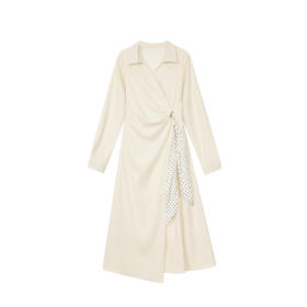 鹿向南【皎若新月】2025年秋季气质杏色连衣裙女修身显瘦A字裙子QJD00627