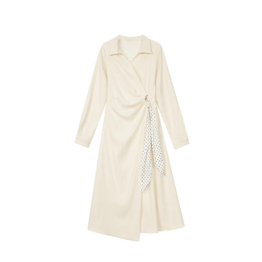 鹿向南【皎若新月】2025年秋季气质杏色连衣裙女修身显瘦A字裙子QJD00627 商品图0