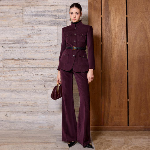 IWY/ 龙葵紫高级感雪尼尔西装套装女单排扣收腰职业装老钱风通勤阔腿裤冬季CP2594-Q 商品图2