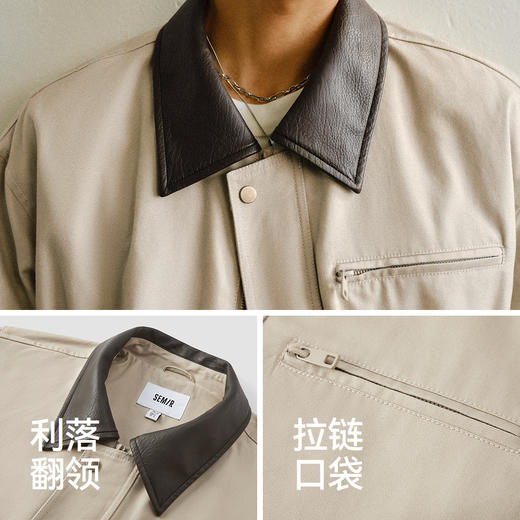 森马夹克男春季花苞翻领夹克2026春季情侣复古领拼皮上衣潮流时尚 商品图3