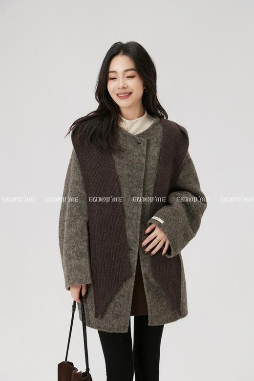 【门店同款】ENJOY冬季“暖冬知性”圆领中长款披肩大衣 168144091 商品图2