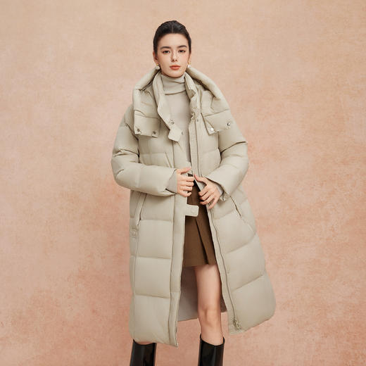 QR010斯尔丽25新款冬季连帽长款休闲面包服宽松加厚90绒时尚减龄羽绒服 商品图0