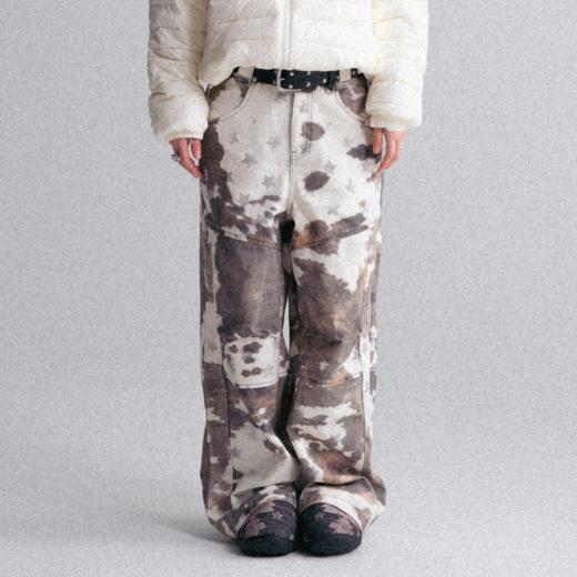 GOODBAI GOODEES 新款五角星铆钉奶牛纹直筒裤 商品图0