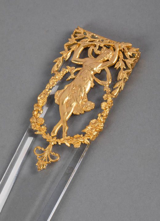 【已售】独角鹿西洋古董20世纪法国出品新艺术风格古典女神主题铜鎏金精雕装饰水晶翻书杖 商品图3