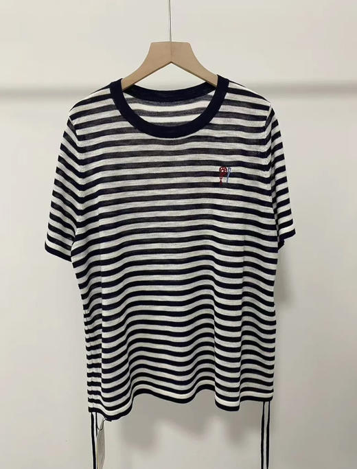 水淼2026春新款时尚百搭条纹刺绣抽绳针织上衣2423 商品图5