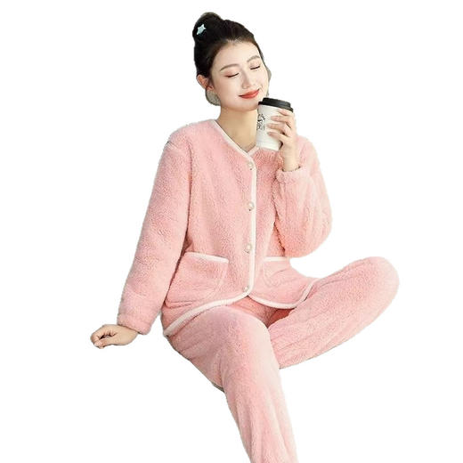 2024年新款睡衣可外穿女秋冬季小香风珊瑚绒加厚加绒宽松家居居服 商品图4
