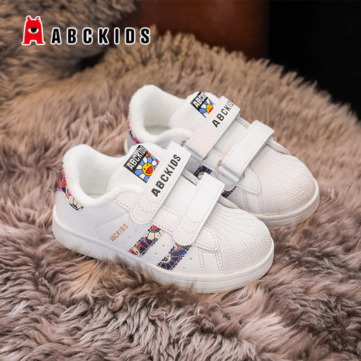 【清仓59.9】Abckids贝壳头童鞋冬款二棉儿童小白鞋加绒保暖男童板鞋皮面防水女童学生休闲鞋26-37 商品图0