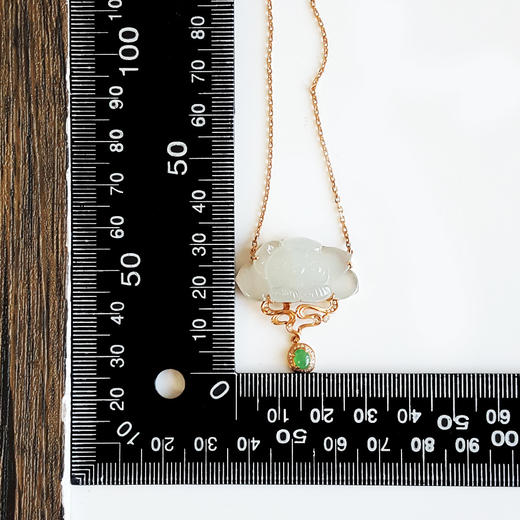 【天然正品】A货翡翠AU750精品玫瑰金镶钻镶天然冰种莲花造型翡翠（高贵，幸福）吊坠项链吊坠：32.1*28.5*6.8MM / 项链：42CM（长度可调节）女士 021225NJM17 商品图2