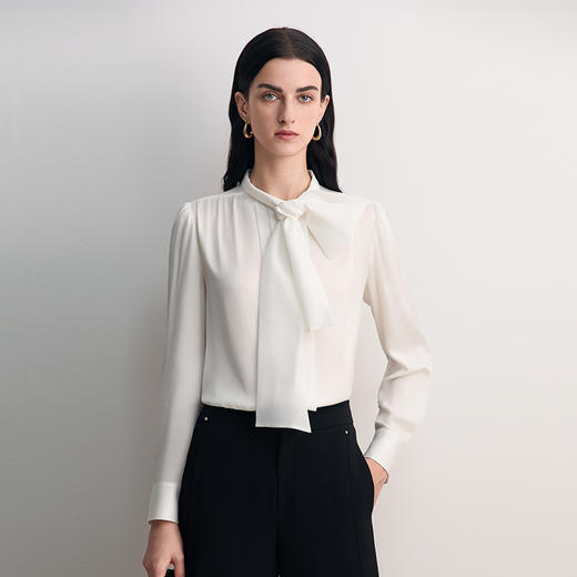 EITIE爱特爱经典法式撞料纱料飘带设计时尚优雅衬衣8509208 商品图3
