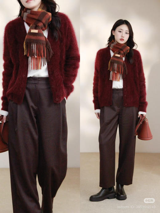 129-10 排他性独家圆正 小禾 红宝石色 羊绒拉绒 皮草质感开衫 贝母logo扣外面没有 商品图2