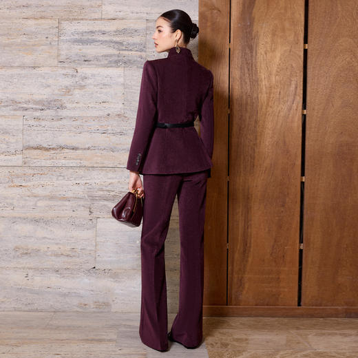 IWY/ 龙葵紫高级感雪尼尔西装套装女单排扣收腰职业装老钱风通勤阔腿裤冬季CP2594-Q 商品图4