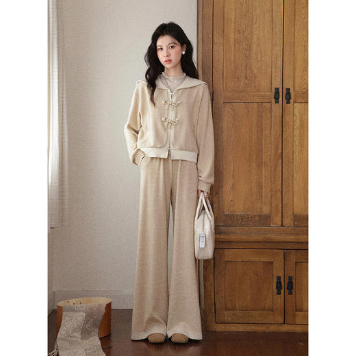 鹿向南「慵懒手账」燕麦色一整套ootd穿搭女秋冬假两件卫衣阔腿裤 商品图0