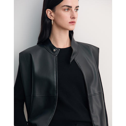 EITIE爱特爱短款背心夹克小立领拉链设计朋克机车风时尚外套8503202 商品图5