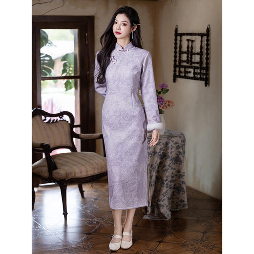 暖融融的斗篷套装旗袍加绒加厚改良修身LSB4173 商品图4