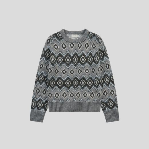 GOODBAI 冬季新款菱格纹老花圆领保暖毛衣 商品图1