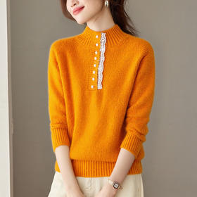 CC 2213蕾丝边打底衫厚款半高领大码小衫漂亮