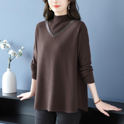 CC 10-7091半高领毛衣烫钻宽松显瘦中长款针织衫 商品图2