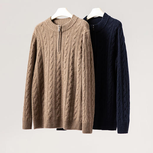 LP大克重~100纯山羊绒衫男半高领绞花毛衣半拉链打底衫CYR25112 商品图2