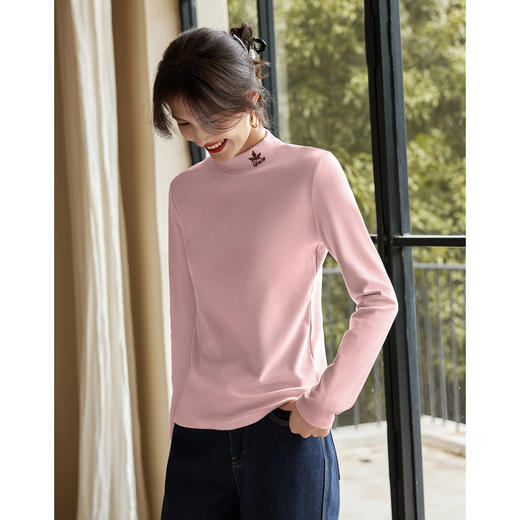 【年终特卖】熙世界【黑科技德绒】双面绒半高领打底衫女秋冬新款内搭T恤上衣 商品图1