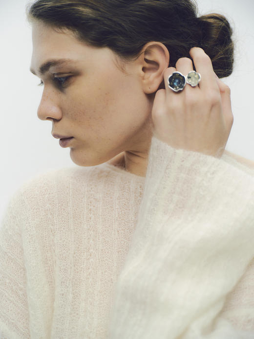 APPLOGUE｜RI2509P 光之灰月光石及葡萄石指间戒指 [ 月光灰+浅绿 ] 商品图1