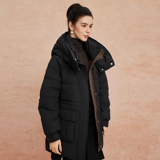 QR009斯尔丽25新款冬季连帽一手长款休闲宽松加厚90绒时尚减龄羽绒服 商品图2