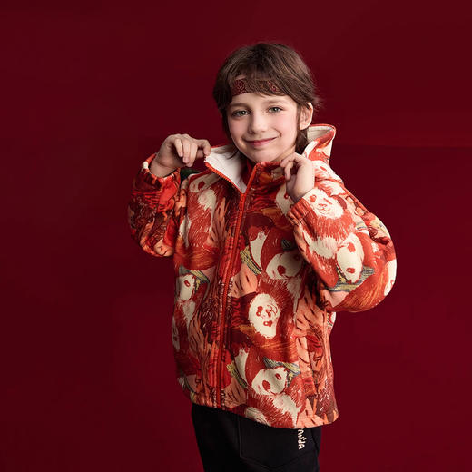 【MQD】童装男童红色外套冬装新款连帽保暖熊猫新年拜年服上衣 商品图2