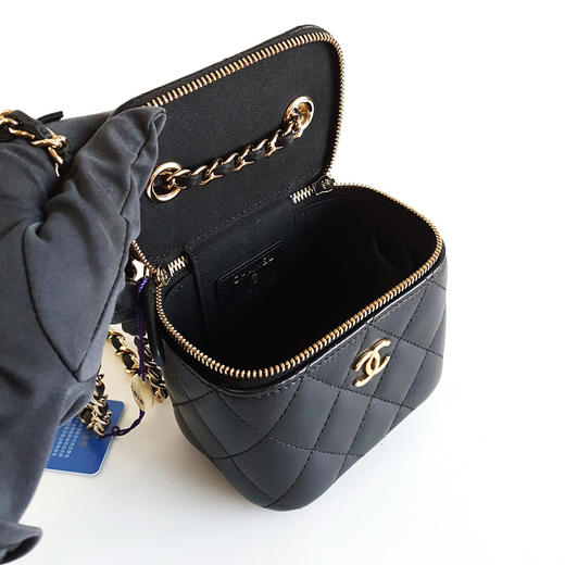 【95新】CHANEL香奈儿AP2158 B05471 94305黑金羊皮山茶花蝴蝶结小盒子化妆包链条单肩包女士 071225AK14 商品图8