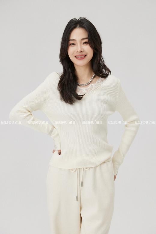 【门店同款】ENJOY冬季“暖冬软糖”蕾丝拼接针织上衣 167993075 商品图0