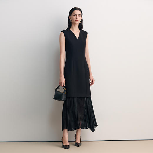 EITIE爱特爱V字领口薄透视下摆拼接设计时尚优雅礼服8577203 商品图1