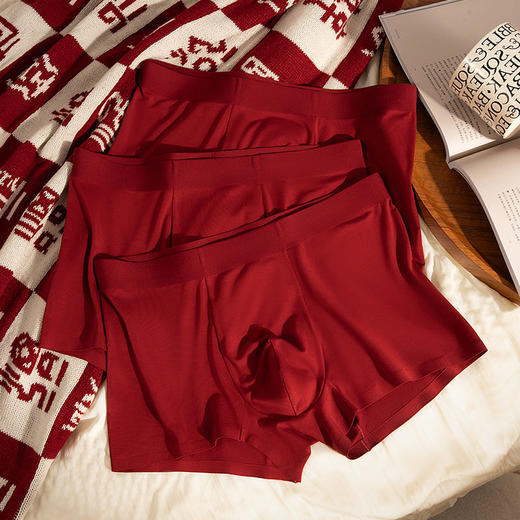 XN-ML886  【1条】新款本命年大红色男士内裤莫代尔无痕平角裤男生内裤短裤 商品图1