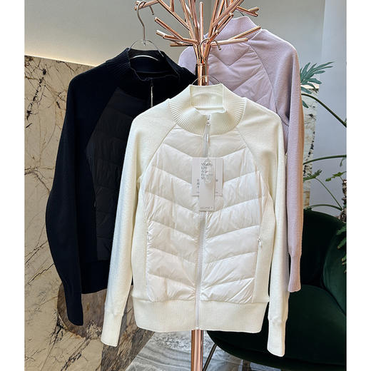 官网1680！lu家防风立领修身保暖短款女士外套 90%白鸭绒轻盈针织拼接羽绒服 商品图1