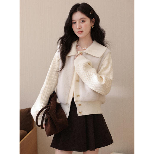 鹿向南「暖绒映雪」米白色短外套秋冬季小众设计感拼接百搭上衣女 商品图0