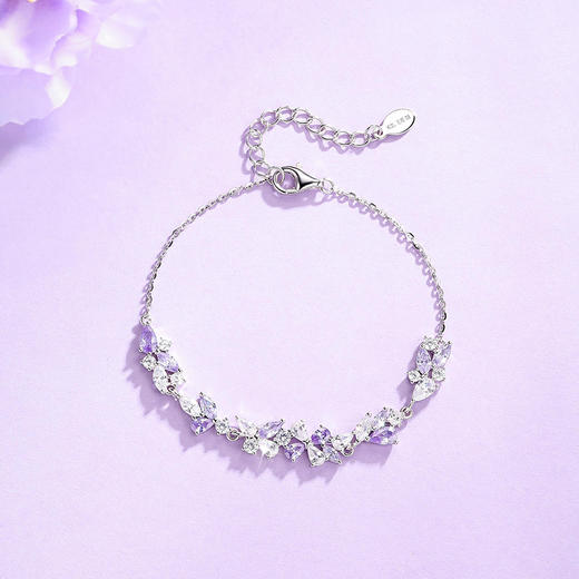 卡蒂罗KADER 紫藤花开手链 999足银/925银 满镶闪锆微笑花环在逃公主浪漫好运配饰 甜美大气璀璨银河 手链 女款 银色 礼盒款 商品图5