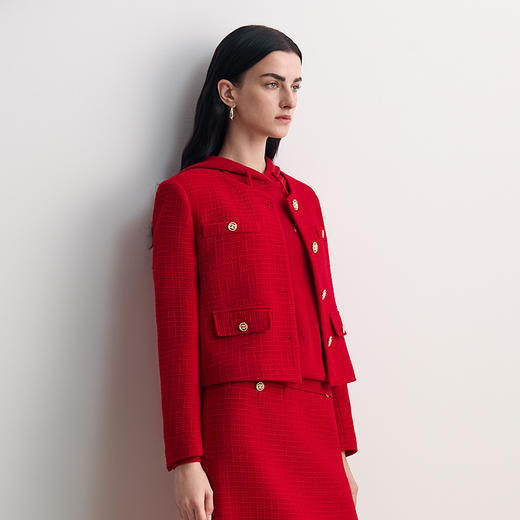 EITIE爱特爱金属扣贴袋设计无领短款氛围感小香风外套8503201 商品图4