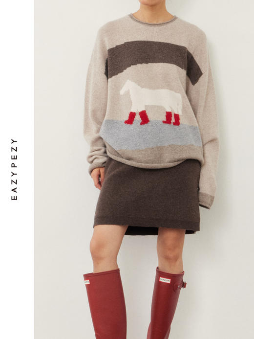 得意小马杂色提花羊绒衫 商品图3