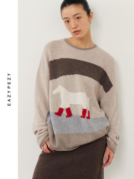 得意小马杂色提花羊绒衫 商品图0