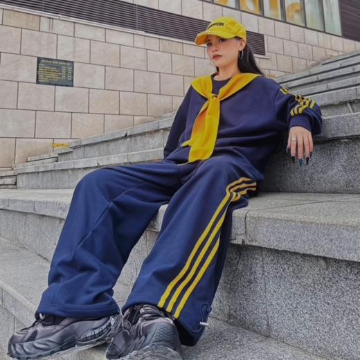 NC配撞色披肩织带卫衣长裤套装51015（蓝） 冬季 954011190321 商品图3