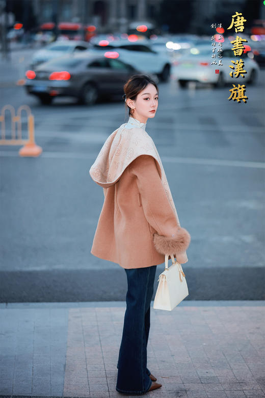 【驼色连帽大衣（绵羊毛】100%绵羊毛双面两穿棕色短款收腰设计羊毛大衣保暖透气亲肤 商品图5