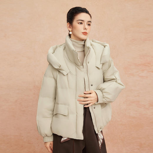 QR011斯尔丽25新款冬季连帽短款休闲宽松加厚90绒时尚减龄小个子羽绒服 商品图1