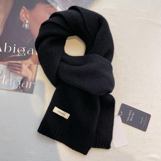 丁摩纯羊毛围巾女冬季高级感纯色情侣围巾男2025新款保暖百搭针织围脖ALWWJ182YM-160X20 商品图4