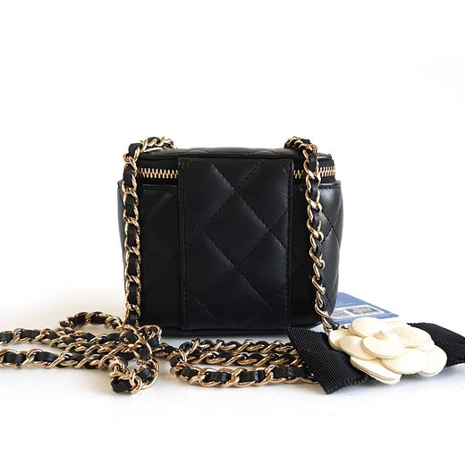 【95新】CHANEL香奈儿AP2158 B05471 94305黑金羊皮山茶花蝴蝶结小盒子化妆包链条单肩包女士 071225AK14 商品图4
