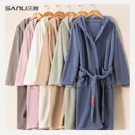 三利毛巾菠萝格情侣款浴袍新款珊瑚绒成人浴袍美容院汗蒸月子浴袍 商品图3