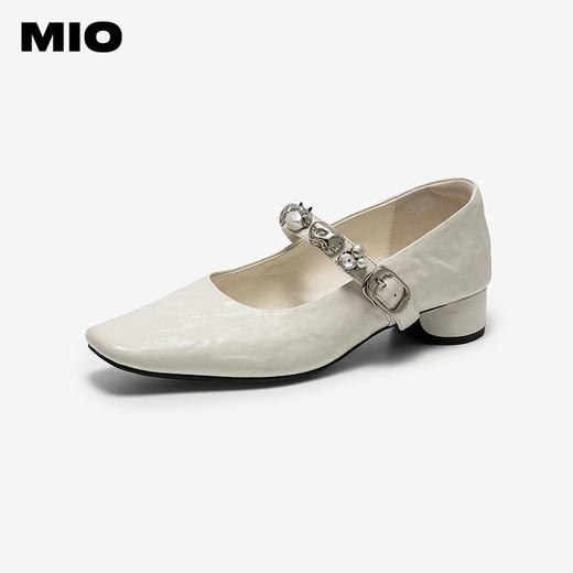 MIO米奥玛丽珍鞋2026春季新款粗跟单鞋一字带金属扣闪钻饰扣女鞋M261461010 商品图0