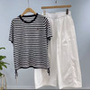 水淼2026春新款时尚百搭条纹刺绣抽绳针织上衣2423 商品缩略图1