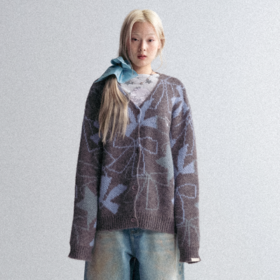 GOODBAI GOODEES 秋冬新款蝴蝶结提花毛衣开衫外套