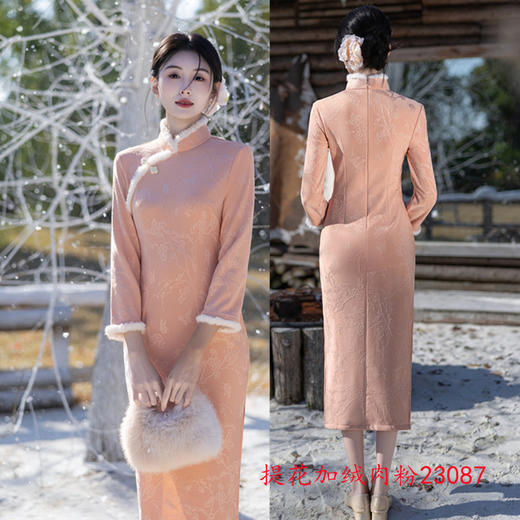 SKY 23087时尚改良新中式提花加绒收腰显瘦旗袍 商品图3